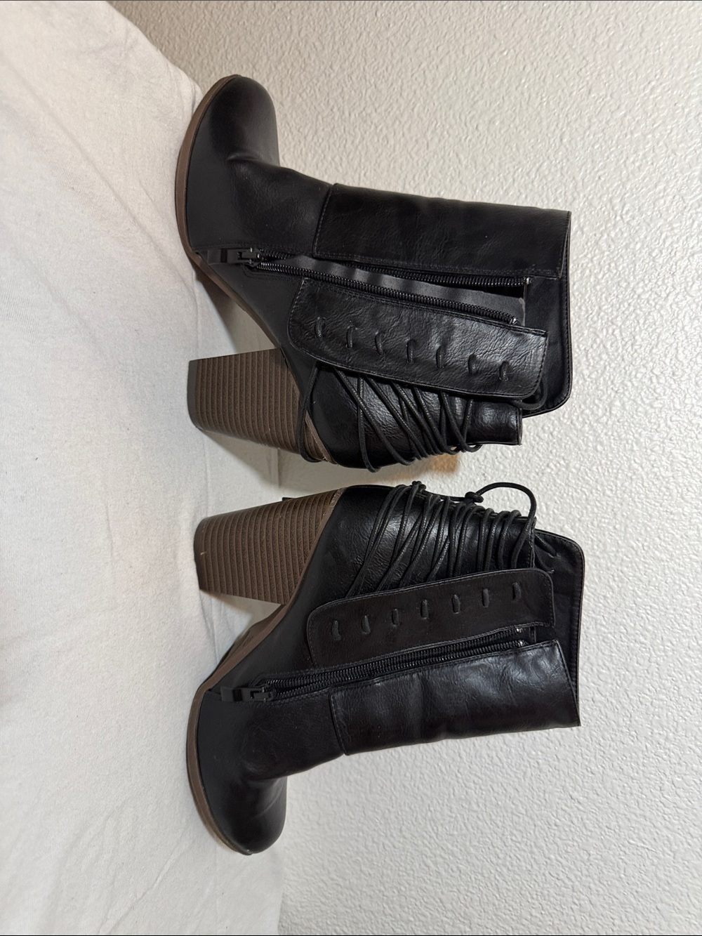 MCM Black Leather Wrap Detail Ankle High Heel Boots